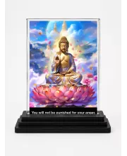 Gautama Buddha Acrylic Car Dashboard Showpiece | Double-Sided Gautama Buddha Photo Stand | 3 X 4 Inch Photo | Transparent Acrylic Frame With Black Base | Car Dashboard, Office & Table Decor (F71579)