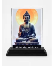 Gautama Buddha Acrylic Car Dashboard Showpiece | Double-Sided Gautama Buddha Photo Stand | 3 X 4 Inch Photo | Transparent Acrylic Frame With Black Base | Car Dashboard, Office & Table Decor (F71581)