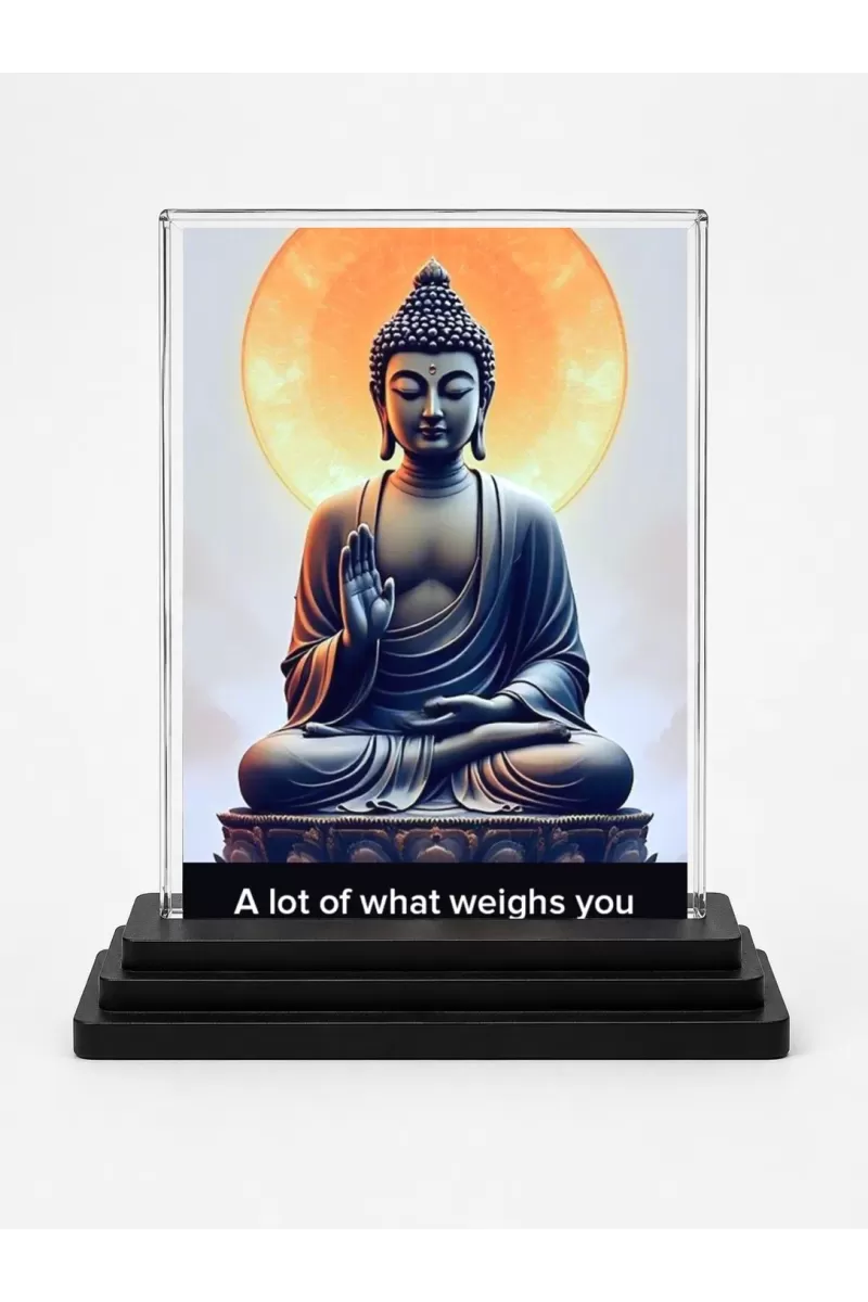 Gautama Buddha Acrylic Car Dashboard Showpiece | Double-Sided Gautama Buddha Photo Stand | 3 X 4 Inch Photo | Transparent Acrylic Frame With Black Base | Car Dashboard, Office & Table Decor (F71581)