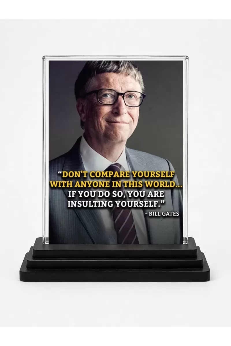 Bill Gates Acrylic Car Dashboard Showpiece | Double-Sided Bill Gates Photo Stand | 3 X 4 Inch Photo | Transparent Acrylic Frame With Black Base | Car Dashboard, Office & Table Decor (F71587)
