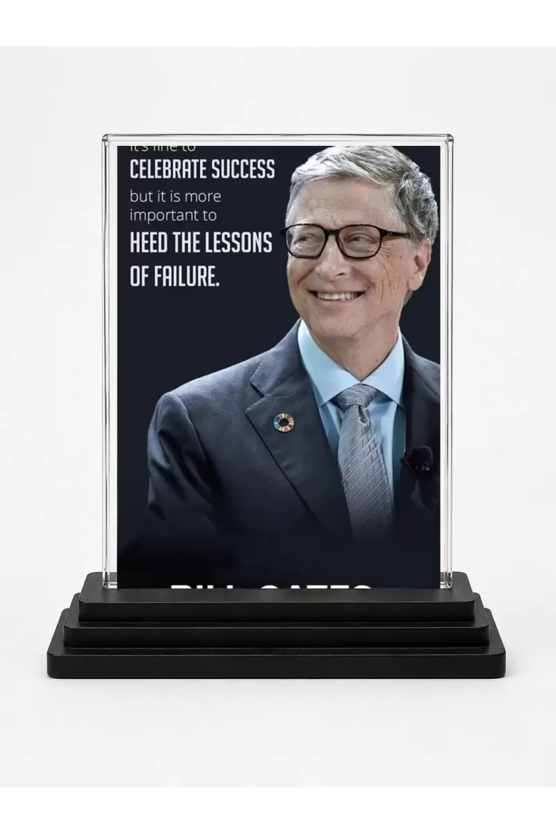 Bill Gates Acrylic Car Dashboard Showpiece | Double-Sided Bill Gates Photo Stand | 3 X 4 Inch Photo | Transparent Acrylic Frame With Black Base | Car Dashboard, Office & Table Decor (F71589)