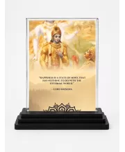 Lord Shree Krishna Acrylic Car Dashboard Showpiece | Double-Sided Lord Shree Krishna Photo Stand | 3 X 4 Inch Photo | Transparent Acrylic Frame With Black Base | Car Dashboard, Office & Table Decor (F71590)
