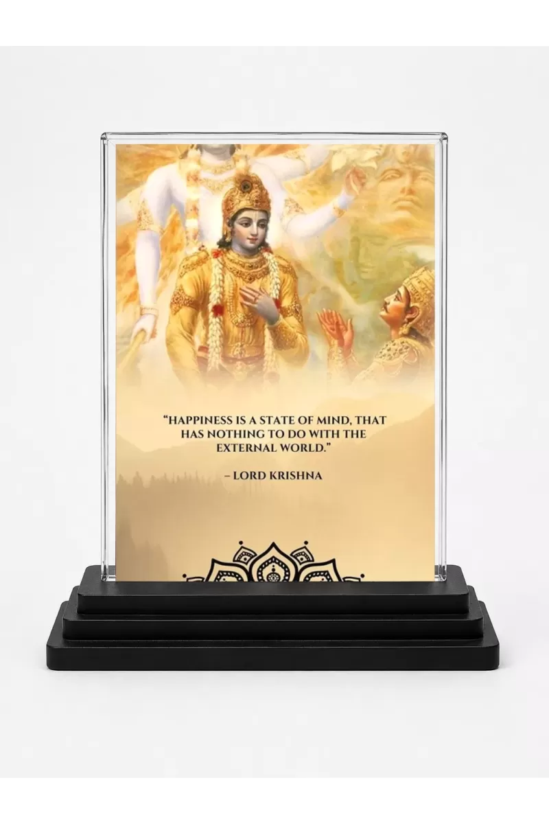Lord Shree Krishna Acrylic Car Dashboard Showpiece | Double-Sided Lord Shree Krishna Photo Stand | 3 X 4 Inch Photo | Transparent Acrylic Frame With Black Base | Car Dashboard, Office & Table Decor (F71590)