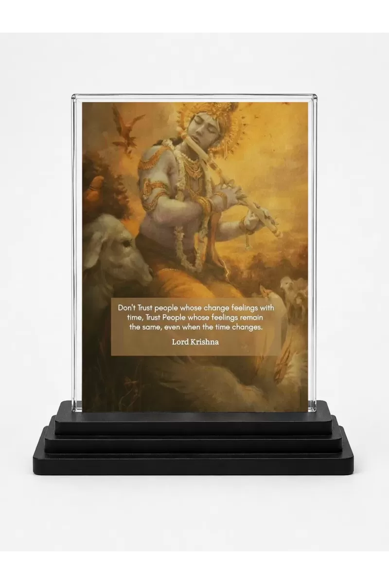 Lord Shree Krishna Acrylic Car Dashboard Showpiece | Double-Sided Lord Shree Krishna Photo Stand | 3 X 4 Inch Photo | Transparent Acrylic Frame With Black Base | Car Dashboard, Office & Table Decor (F71591)