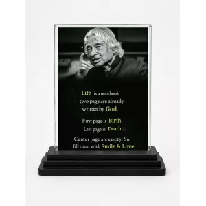 Doctor Abdul Kalam Quote Acrylic Car Dashboard Showpiece | Double-Sided Doctor Abdul Kalam Quote Photo Stand | 3 X 4 Inch Photo | Transparent Acrylic Frame With Black Base | Car Dashboard, Office & Table Decor (F71593)