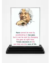 Abdul Kalam Acrylic Car Dashboard Showpiece | Double-Sided Abdul Kalam Photo Stand | 3 X 4 Inch Photo | Transparent Acrylic Frame With Black Base | Car Dashboard, Office & Table Decor (F71595)