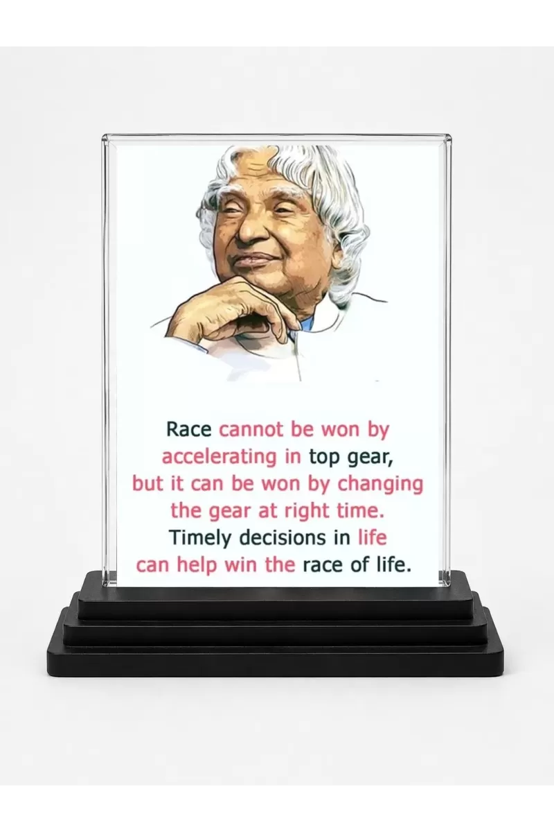 Abdul Kalam Acrylic Car Dashboard Showpiece | Double-Sided Abdul Kalam Photo Stand | 3 X 4 Inch Photo | Transparent Acrylic Frame With Black Base | Car Dashboard, Office & Table Decor (F71595)