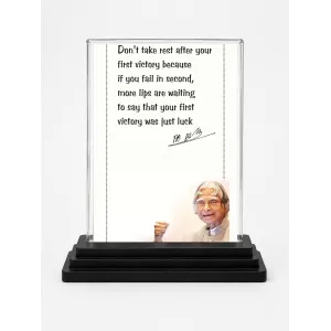 APJ Abdul Kalam Acrylic Car Dashboard Showpiece | Double-Sided APJ Abdul Kalam Photo Stand | 3 X 4 Inch Photo | Transparent Acrylic Frame With Black Base | Car Dashboard, Office & Table Decor (F71597)