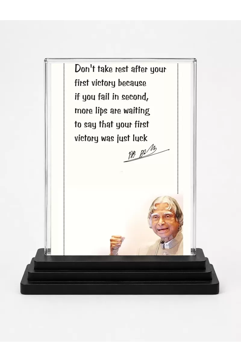 APJ Abdul Kalam Acrylic Car Dashboard Showpiece | Double-Sided APJ Abdul Kalam Photo Stand | 3 X 4 Inch Photo | Transparent Acrylic Frame With Black Base | Car Dashboard, Office & Table Decor (F71597)