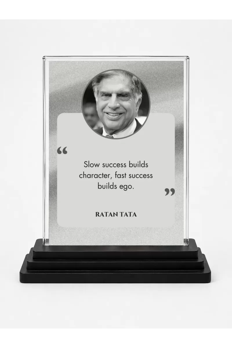 Shree Ratan Tata Acrylic Car Dashboard Showpiece | Double-Sided Shree Ratan Tata Photo Stand | 3 X 4 Inch Photo | Transparent Acrylic Frame With Black Base | Car Dashboard, Office & Table Decor (F71599)
