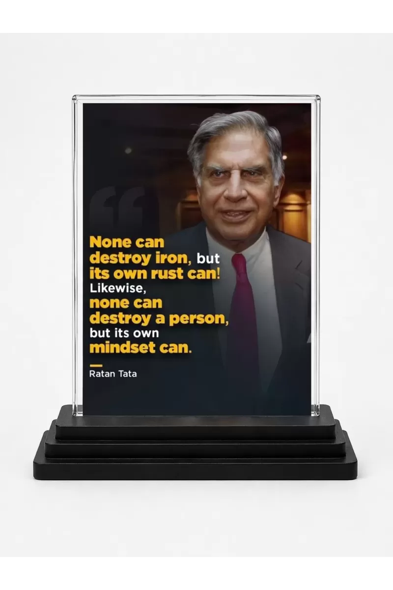 Shree Ratan Tata Acrylic Car Dashboard Showpiece | Double-Sided Shree Ratan Tata Photo Stand | 3 X 4 Inch Photo | Transparent Acrylic Frame With Black Base | Car Dashboard, Office & Table Decor (F71600)
