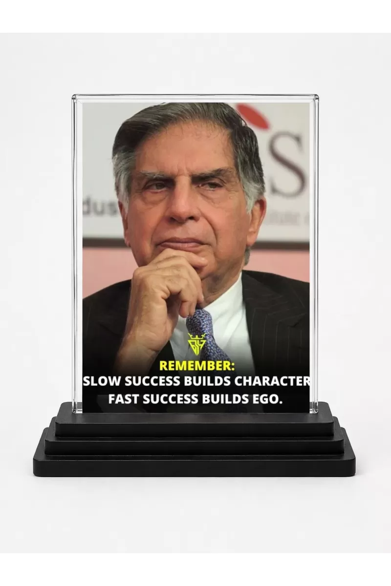 Shree Ratan Tata Acrylic Car Dashboard Showpiece | Double-Sided Shree Ratan Tata Photo Stand | 3 X 4 Inch Photo | Transparent Acrylic Frame With Black Base | Car Dashboard, Office & Table Decor (F71601)