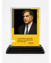 Shree Ratan Tata Acrylic Car Dashboard Showpiece | Double-Sided Shree Ratan Tata Photo Stand | 3 X 4 Inch Photo | Transparent Acrylic Frame With Black Base | Car Dashboard, Office & Table Decor (F71602)
