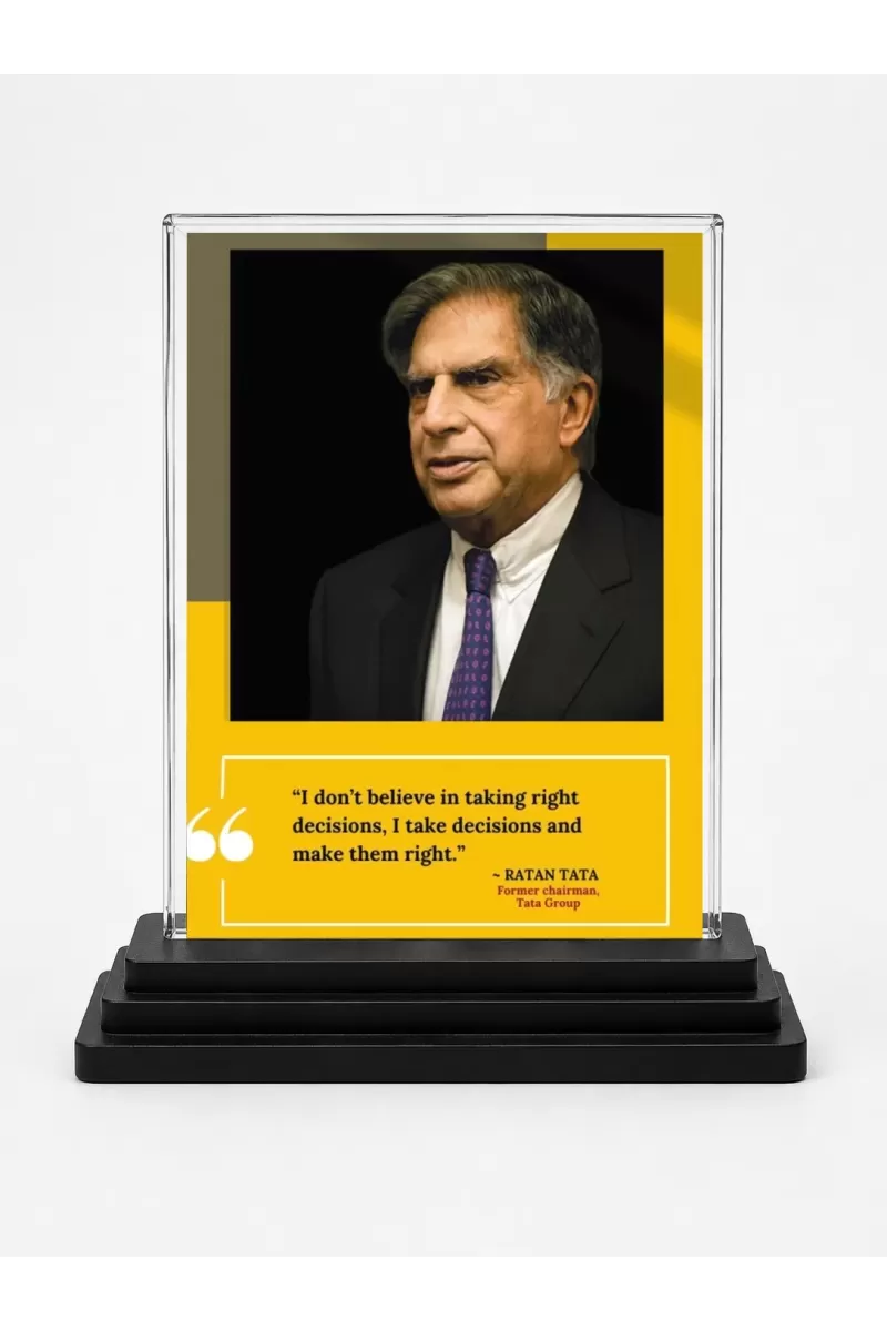 Shree Ratan Tata Acrylic Car Dashboard Showpiece | Double-Sided Shree Ratan Tata Photo Stand | 3 X 4 Inch Photo | Transparent Acrylic Frame With Black Base | Car Dashboard, Office & Table Decor (F71602)