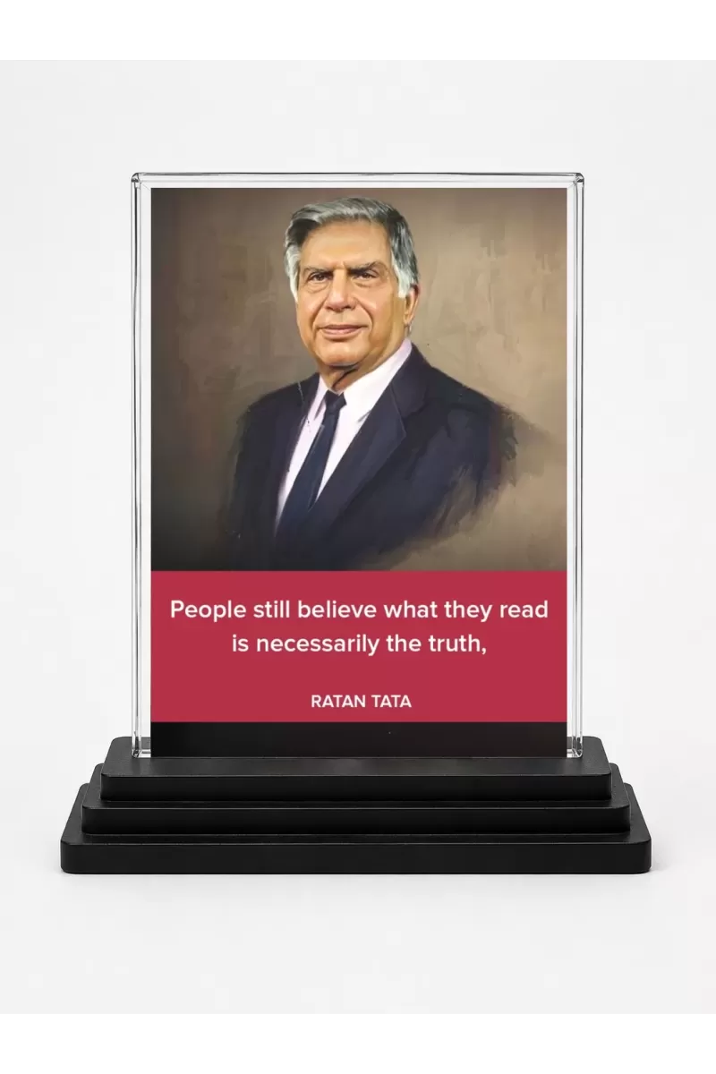 Shree Ratan Tata Acrylic Car Dashboard Showpiece | Double-Sided Shree Ratan Tata Photo Stand | 3 X 4 Inch Photo | Transparent Acrylic Frame With Black Base | Car Dashboard, Office & Table Decor (F71603)