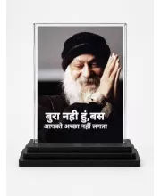 Osho Rajneesh Acrylic Car Dashboard Showpiece | Double-Sided Osho Rajneesh Photo Stand | 3 X 4 Inch Photo | Transparent Acrylic Frame With Black Base | Car Dashboard, Office & Table Decor (F71613)