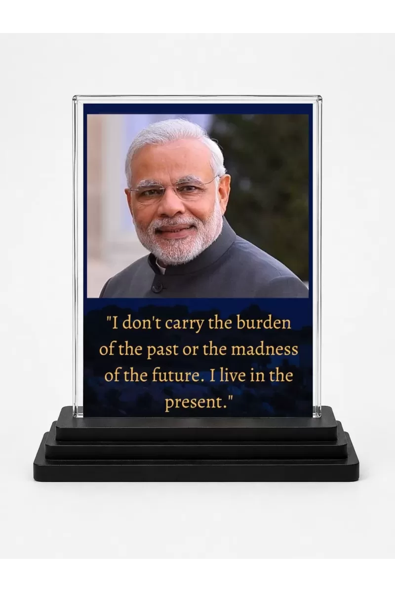 Narendra Modi Acrylic Car Dashboard Showpiece | Double-Sided Narendra Modi Photo Stand | 3 X 4 Inch Photo | Transparent Acrylic Frame With Black Base | Car Dashboard, Office & Table Decor (F71622)