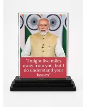 Narendra Modi Acrylic Car Dashboard Showpiece | Double-Sided Narendra Modi Photo Stand | 3 X 4 Inch Photo | Transparent Acrylic Frame With Black Base | Car Dashboard, Office & Table Decor (F71623)