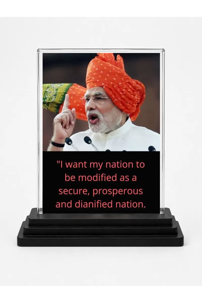 Narendra Modi Acrylic Car Dashboard Showpiece | Double-Sided Narendra Modi Photo Stand | 3 X 4 Inch Photo | Transparent Acrylic Frame With Black Base | Car Dashboard, Office & Table Decor (F71624)