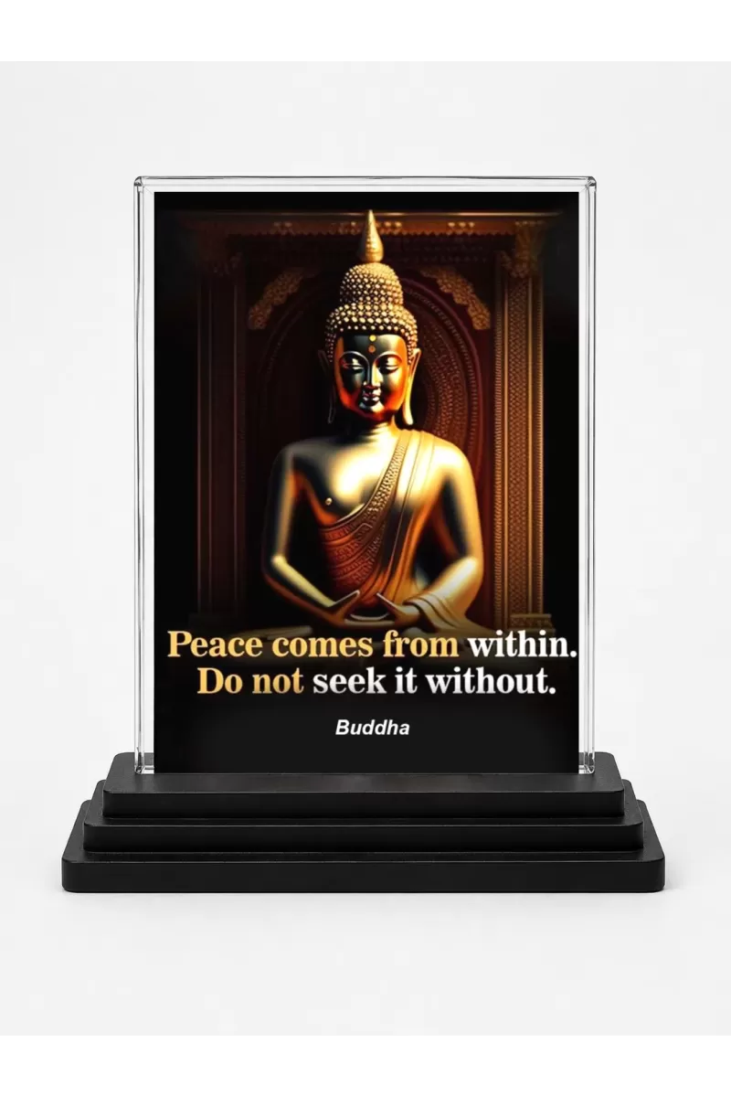 Gautama Buddha Acrylic Car Dashboard Showpiece | Double-Sided Gautama Buddha Photo Stand | 3 X 4 Inch Photo | Transparent Acrylic Frame With Black Base | Car Dashboard, Office & Table Decor (F71631)