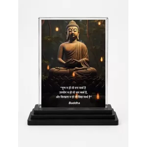 Gautama Buddha Acrylic Car Dashboard Showpiece | Double-Sided Gautama Buddha Photo Stand | 3 X 4 Inch Photo | Transparent Acrylic Frame With Black Base | Car Dashboard, Office & Table Decor (F71632)