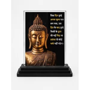 Gautama Buddha Acrylic Car Dashboard Showpiece | Double-Sided Gautama Buddha Photo Stand | 3 X 4 Inch Photo | Transparent Acrylic Frame With Black Base | Car Dashboard, Office & Table Decor (F71633)