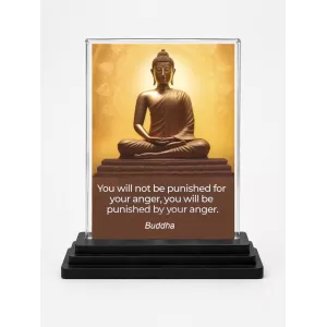Gautama Buddha Acrylic Car Dashboard Showpiece | Double-Sided Gautama Buddha Photo Stand | 3 X 4 Inch Photo | Transparent Acrylic Frame With Black Base | Car Dashboard, Office & Table Decor (F71634)