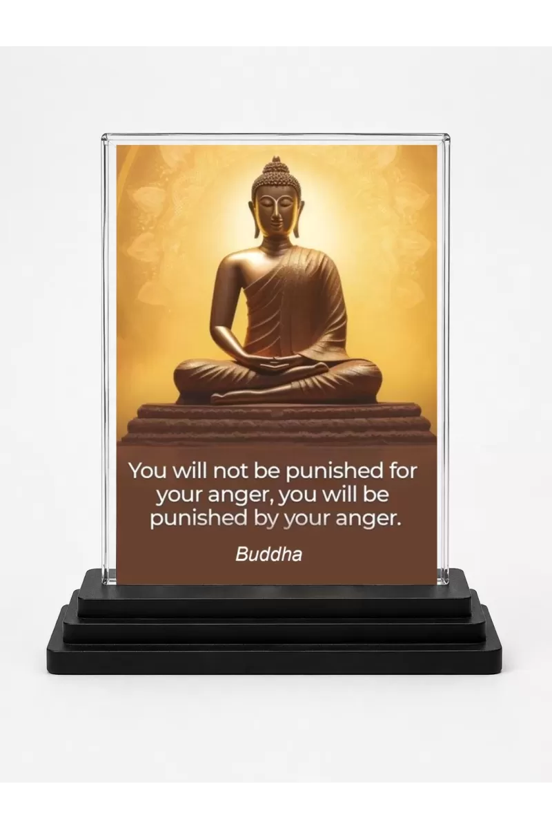 Gautama Buddha Acrylic Car Dashboard Showpiece | Double-Sided Gautama Buddha Photo Stand | 3 X 4 Inch Photo | Transparent Acrylic Frame With Black Base | Car Dashboard, Office & Table Decor (F71634)