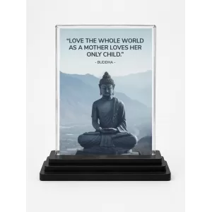 Gautama Buddha Acrylic Car Dashboard Showpiece | Double-Sided Gautama Buddha Photo Stand | 3 X 4 Inch Photo | Transparent Acrylic Frame With Black Base | Car Dashboard, Office & Table Decor (F71635)