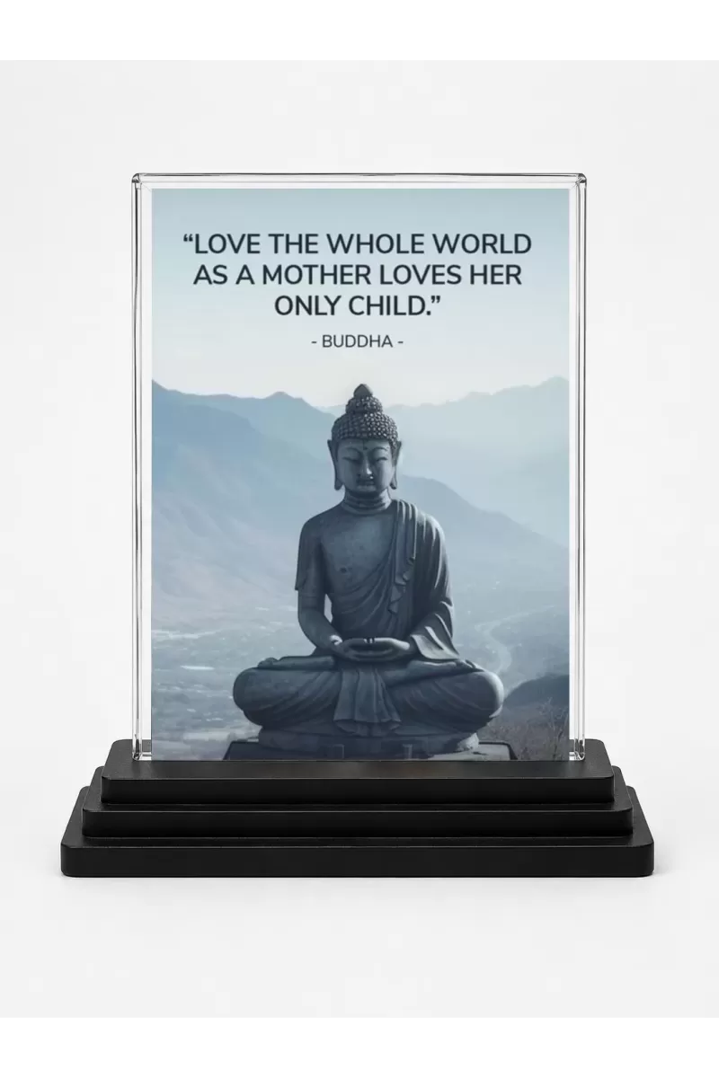 Gautama Buddha Acrylic Car Dashboard Showpiece | Double-Sided Gautama Buddha Photo Stand | 3 X 4 Inch Photo | Transparent Acrylic Frame With Black Base | Car Dashboard, Office & Table Decor (F71635)