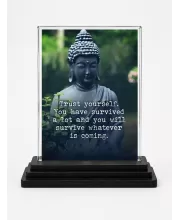 Gautama Buddha Acrylic Car Dashboard Showpiece | Double-Sided Gautama Buddha Photo Stand | 3 X 4 Inch Photo | Transparent Acrylic Frame With Black Base | Car Dashboard, Office & Table Decor (F71636)