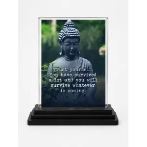 Gautama Buddha Acrylic Car Dashboard Showpiece | Double-Sided Gautama Buddha Photo Stand | 3 X 4 Inch Photo | Transparent Acrylic Frame With Black Base | Car Dashboard, Office & Table Decor (F71636)