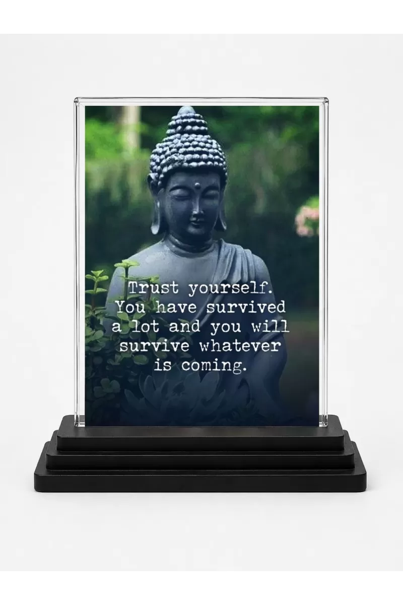 Gautama Buddha Acrylic Car Dashboard Showpiece | Double-Sided Gautama Buddha Photo Stand | 3 X 4 Inch Photo | Transparent Acrylic Frame With Black Base | Car Dashboard, Office & Table Decor (F71636)