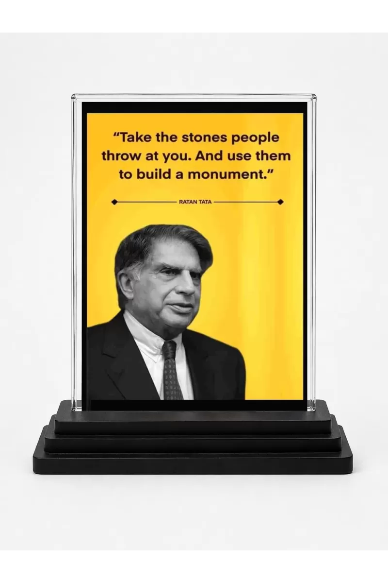 Shree Ratan Tata Acrylic Car Dashboard Showpiece | Double-Sided Shree Ratan Tata Photo Stand | 3 X 4 Inch Photo | Transparent Acrylic Frame With Black Base | Car Dashboard, Office & Table Decor (F71637)