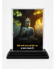 Gautama Buddha Acrylic Car Dashboard Showpiece | Double-Sided Gautama Buddha Photo Stand | 3 X 4 Inch Photo | Transparent Acrylic Frame With Black Base | Car Dashboard, Office & Table Decor (F71639)