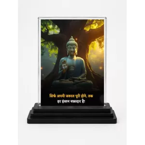Gautama Buddha Acrylic Car Dashboard Showpiece | Double-Sided Gautama Buddha Photo Stand | 3 X 4 Inch Photo | Transparent Acrylic Frame With Black Base | Car Dashboard, Office & Table Decor (F71639)