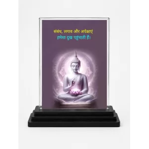 Gautama Buddha Acrylic Car Dashboard Showpiece | Double-Sided Gautama Buddha Photo Stand | 3 X 4 Inch Photo | Transparent Acrylic Frame With Black Base | Car Dashboard, Office & Table Decor (F71641)