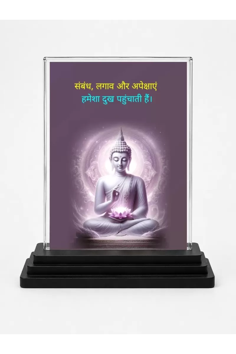 Gautama Buddha Acrylic Car Dashboard Showpiece | Double-Sided Gautama Buddha Photo Stand | 3 X 4 Inch Photo | Transparent Acrylic Frame With Black Base | Car Dashboard, Office & Table Decor (F71641)