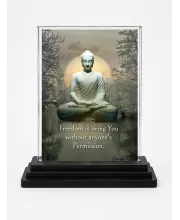 Gautama Buddha Acrylic Car Dashboard Showpiece | Double-Sided Gautama Buddha Photo Stand | 3 X 4 Inch Photo | Transparent Acrylic Frame With Black Base | Car Dashboard, Office & Table Decor (F71642)