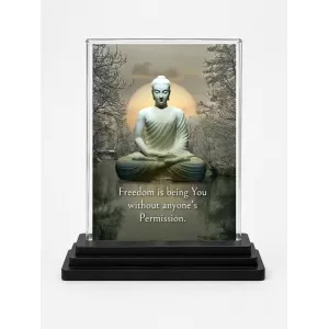 Gautama Buddha Acrylic Car Dashboard Showpiece | Double-Sided Gautama Buddha Photo Stand | 3 X 4 Inch Photo | Transparent Acrylic Frame With Black Base | Car Dashboard, Office & Table Decor (F71642)