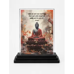 Gautama Buddha Acrylic Car Dashboard Showpiece | Double-Sided Gautama Buddha Photo Stand | 3 X 4 Inch Photo | Transparent Acrylic Frame With Black Base | Car Dashboard, Office & Table Decor (F71647)