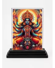 Goddess Kali Acrylic Car Dashboard Showpiece | Double-Sided Goddess Kali Photo Stand | 3 X 4 Inch Photo | Transparent Acrylic Frame With Black Base | Car Dashboard, Office & Table Decor (F71650)