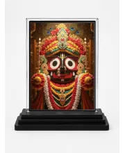 Lord Jagannatha Acrylic Car Dashboard Showpiece | Double-Sided Lord Jagannatha Photo Stand | 3 X 4 Inch Photo | Transparent Acrylic Frame With Black Base | Car Dashboard, Office & Table Decor (F71653)