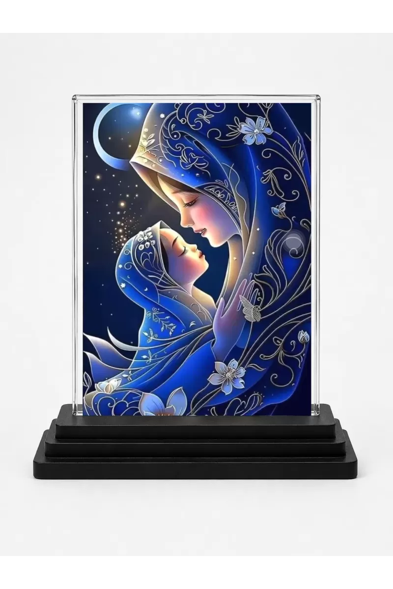 Mother And Child Acrylic Car Dashboard Showpiece | Double-Sided Mother And Child Photo Stand | 3 X 4 Inch Photo | Transparent Acrylic Frame With Black Base | Car Dashboard, Office & Table Decor (F71654)