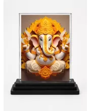 Lord Ganesh Acrylic Car Dashboard Showpiece | Double-Sided Lord Ganesh Photo Stand | 3 X 4 Inch Photo | Transparent Acrylic Frame With Black Base | Car Dashboard, Office & Table Decor (F71655)