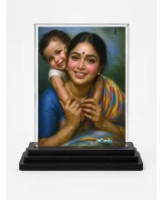 Village Painting Acrylic Car Dashboard Showpiece | Double-Sided Village Painting Photo Stand | 3 X 4 Inch Photo | Transparent Acrylic Frame With Black Base | Car Dashboard, Office & Table Decor (F71658)