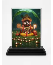 Lord Lord Jagannatha Acrylic Car Dashboard Showpiece | Double-Sided Lord Lord Jagannatha Photo Stand | 3 X 4 Inch Photo | Transparent Acrylic Frame With Black Base | Car Dashboard, Office & Table Decor (F71659)