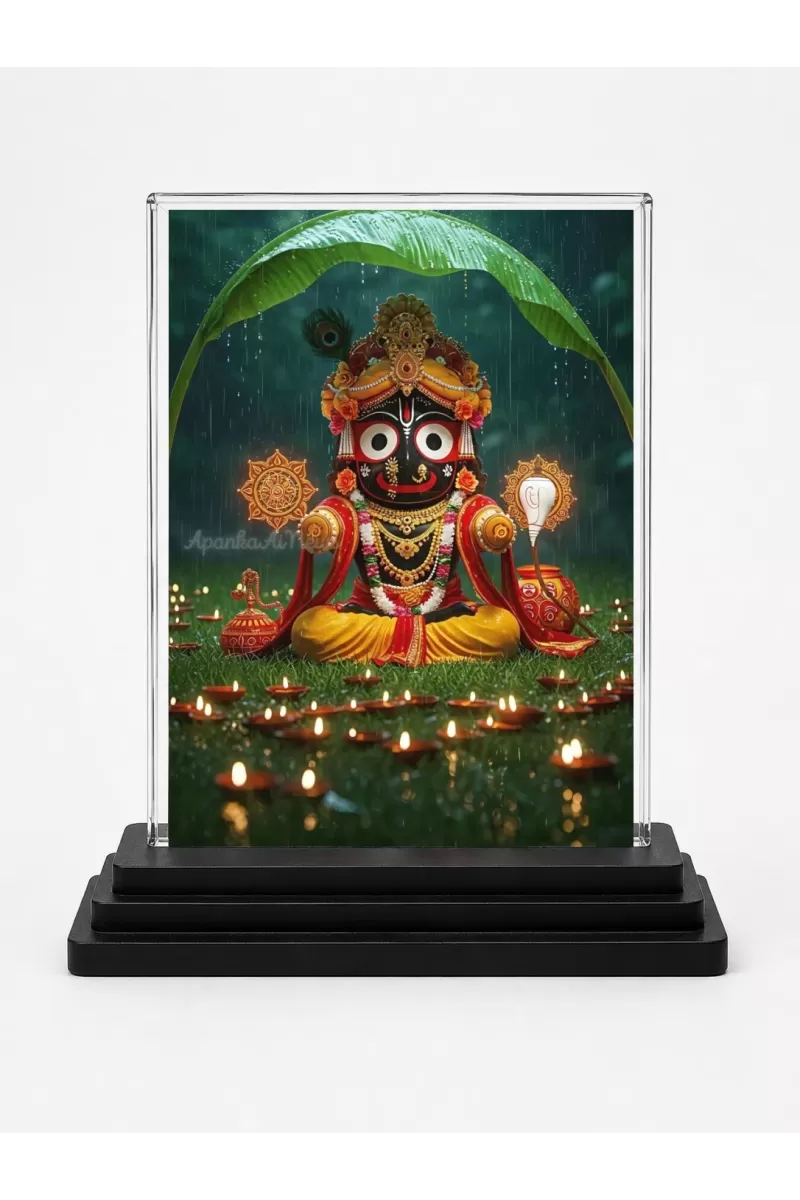 Lord Lord Jagannatha Acrylic Car Dashboard Showpiece | Double-Sided Lord Lord Jagannatha Photo Stand | 3 X 4 Inch Photo | Transparent Acrylic Frame With Black Base | Car Dashboard, Office & Table Decor (F71659)