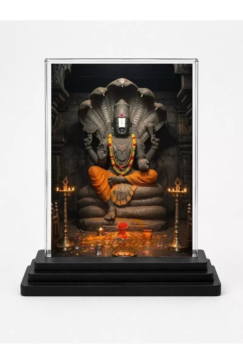 Lord Ganesha Acrylic Car Dashboard Showpiece | Double-Sided Lord Ganesha Photo Stand | 3 X 4 Inch Photo | Transparent Acrylic Frame With Black Base | Car Dashboard, Office & Table Decor (F71663)