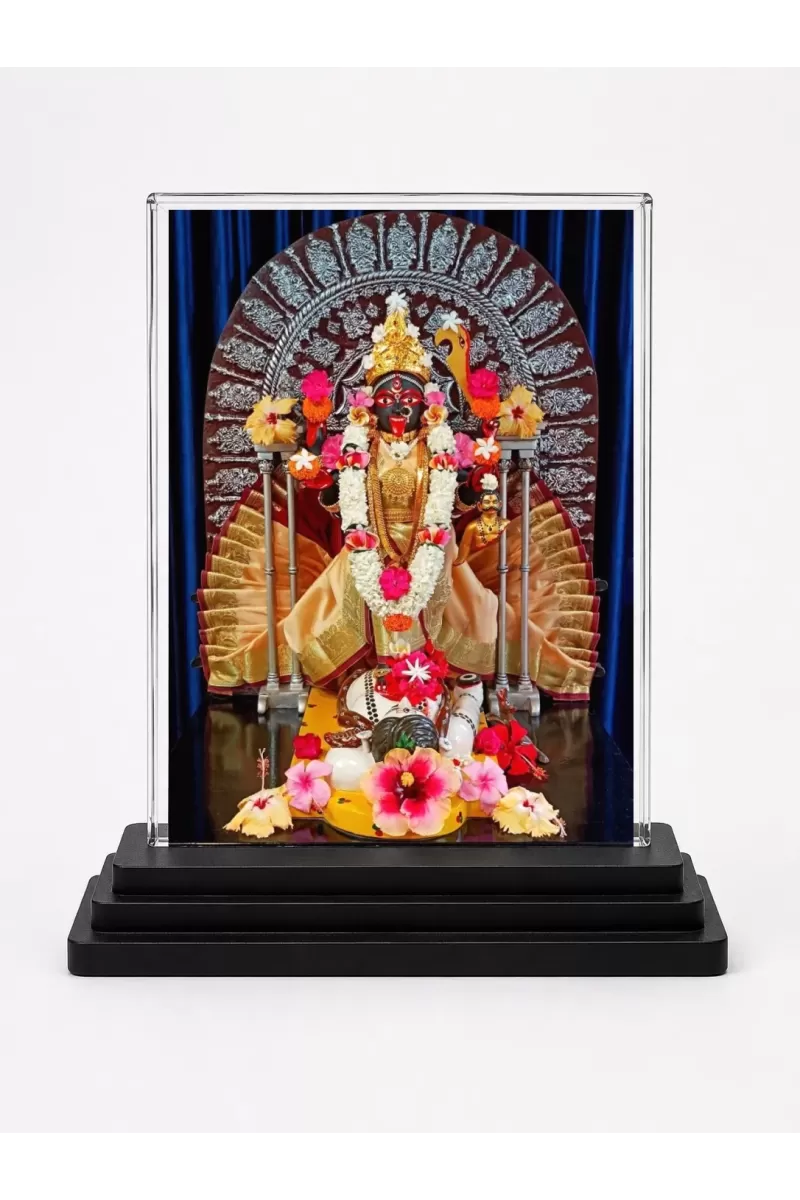 Yellamma Acrylic Car Dashboard Showpiece | Double-Sided Yellamma Photo Stand | 3 X 4 Inch Photo | Transparent Acrylic Frame With Black Base | Car Dashboard, Office & Table Decor (F71664)